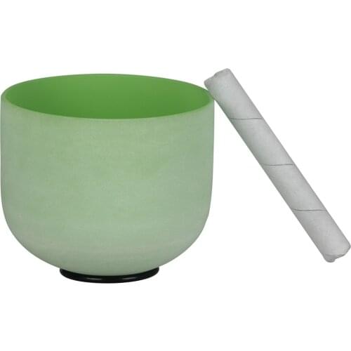 8 Inch Note B Frosted Crystal Sing Bowl Green Singing Bowl For Yoga Meditation Sound Healing Singing Bowl With Sheepskin Stick