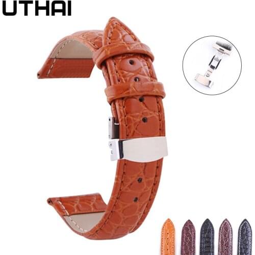 UTHAI B04 Watchband 18mm 19mm 20mm 21mm 22mm 24mm Calf Genuine Leather Watch Band Alligator Grain Watch Strap for Tissot Seiko
