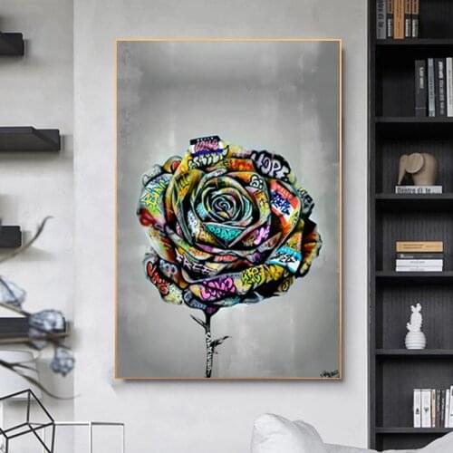 Rose Flower Graffiti Art Canvas Painting Inspirational Posters and Prints Wall Pictures for Living Room Home Decoration Unframed