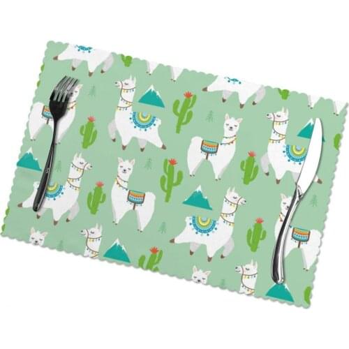 6 PCS Placemat Cute Llama Cactus, Mountain Fabric Table Mats Tableware Kitchen Tool Table Mats