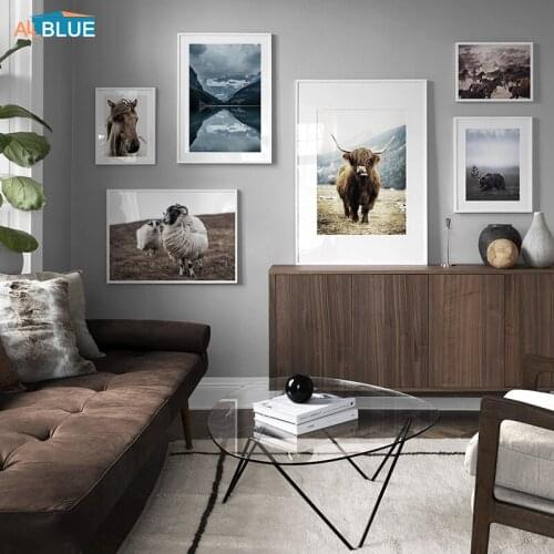 Nordic Poster Sheep Horse Brown Cow Animal Wall Art Canvas Painting Nature Posters And Prints Wall Picture For Living Room Decor