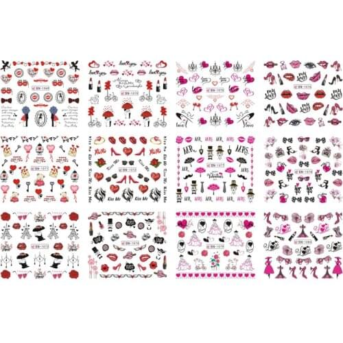 12 Designs Water Decals Slider Summer Jungle Flamingo Parrot Flora Watermark Nail Sticker Decoration Wraps Manicure