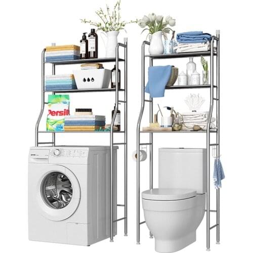 Stainless Steel Rack Wash Machine Rack Bathroom Toilet Cabinet Shelving Sundries Rack Bathroom Space Saver Shelf Organizer