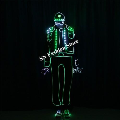 TC194-1 Programmable ballroom dance led costumes full color rgb robot men suit MJ bar party event club stage performance cloth