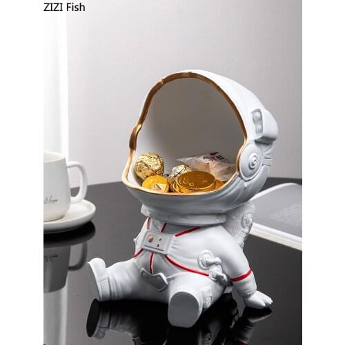 Creative resin white astronaut storage container cartoon character sculpture figurines crafts countertop living room decoration