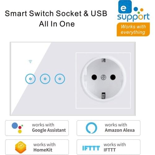 Smart Home EU Standard Switch Socket Integration WiFi Smart Touch Switch 1 2 3Gang Support Alexa Google Home IFTTT Voice Control