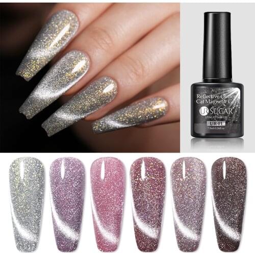 UR SUGAR 7.5ml Reflective Cat Magnetic Gel Nail Polish Semi Permanent UV LED Glitter Nails Gel Need Magnet Stick Black Gel