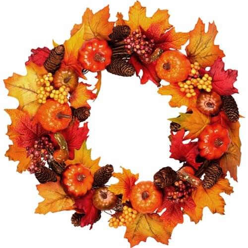 16-Inch Maple Leaf Wreath Front Door Fall Decoration - Autumn Harvest Garland Wreath Home Decor