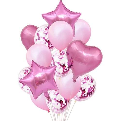14pcs/set Star Heart Foil Balloon 12inch Confetti Latex Balloons Bouquet Bundle Wedding Birthday Party Decor Supplies