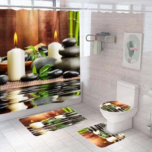 Candle Shower Curtain Stone Scenery With Non Slip Rug Mat Bathroom Curtains Waterproof Polyester Bathroom Curtain with Hooks