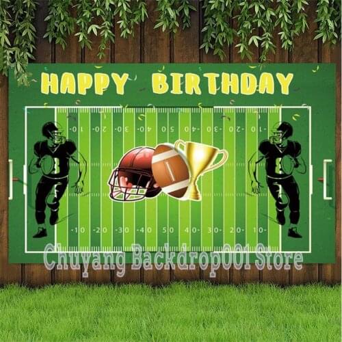 Green Athletic Field Sportsmen Happy Birthday Photo Background Cake Table Decor Poster Football Theme Party Backdrop Photography