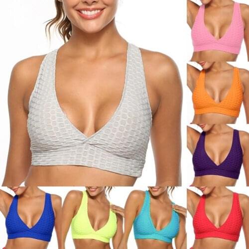 Women Sexy Deep V Neck Padded Wireless Push Up Sports Bra Brassiere Underwear