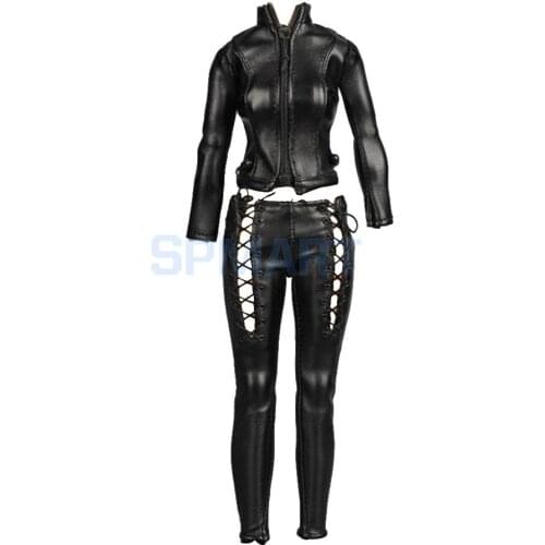 1/6 Female Riders Clothes Black Leather Jacket Locomotive Suit for Dolls