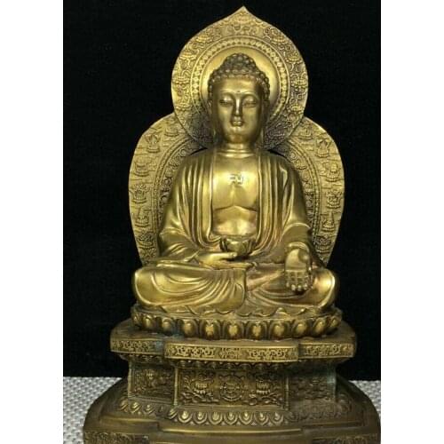 11" Tibet Buddhism Bronze Gilt Sakyamuni Tathagata Buddha Flammule Lotus Statue