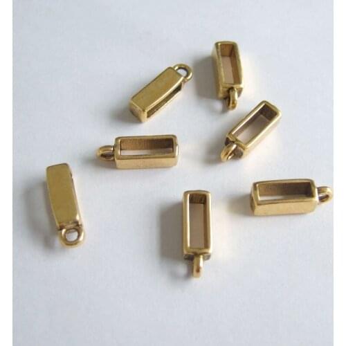 20pcs Gold Tone 10x2mm Flat Leather Charm Holder Sliders For 10mm Bracelet Jewelry Making
