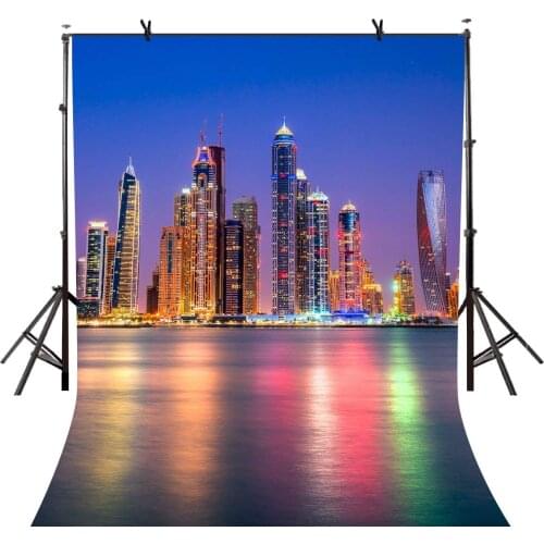 5x7ft City Night Backdrop Waterfront City Night Photography Background and Studio Photography Backdrop Props
