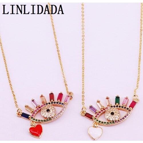 8Pcs Multi Rainbow CZ Micro Paved Charm Eye Gold Color Women Jewelry Pendant Necklace