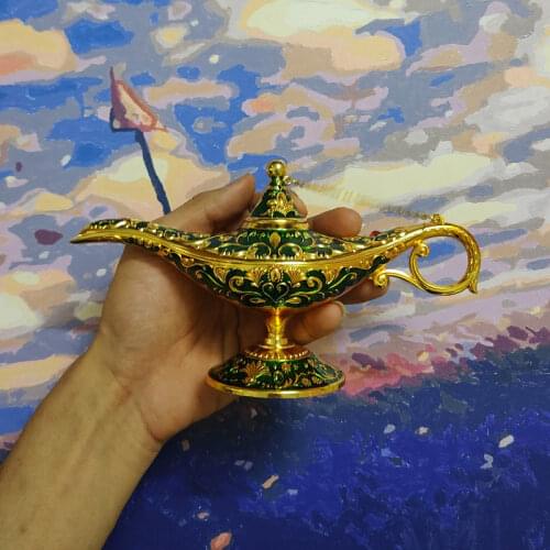 ALD02 22cm Middle Aladdin Magic Lamp Retro Home Decoration Traditional Hollow Out Fairy Tale Wishing Genie Pot Crafts Decorated