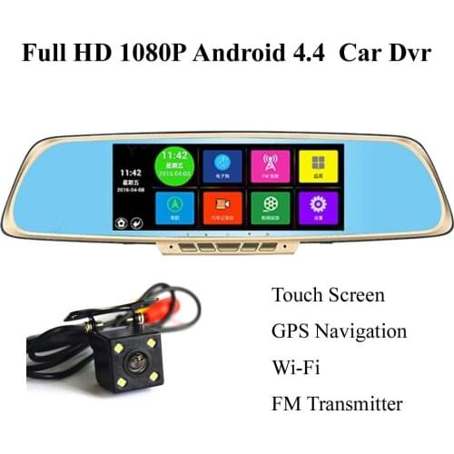 7" Touch screen FHD 1080p Car DVR Camera Mirror 16GB Android 4.4 Dual Lens Video Recorder GPS WiFi FM Transmitter Dash Cam