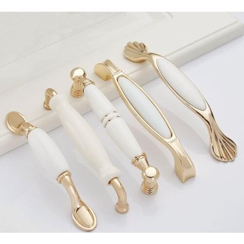 White Rose Gold Ceramic Door Knob European Antique Furniture Handle Drawer Pulls Kitchen Cabinet Knobs and Handles