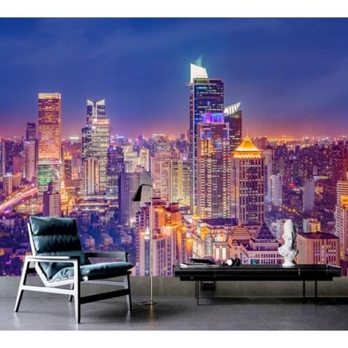 Free Shipping City Night High-Rise Building Living Room Background Wall Custom 3d Living Room Wallpaper Modern City Hotel Mural