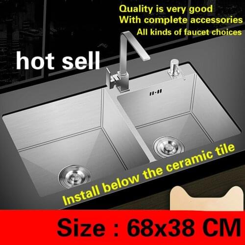 Free shipping Standard deluxe mini kitchen manual sink double groove durable food grade 304 stainless steel hot sell 680x380 MM