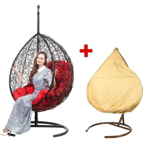 Large Outdoor Hanging Egg Chair Rattan Swing Lounger Hammock Chair Padded Seat Backyard Garden Leisure Patio Furniture Red