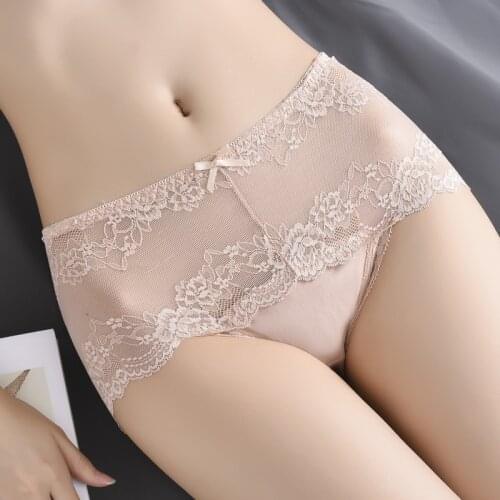 Floral Lace Panties for Women Plus Size Sexy Lingerie Briefs Transparent Female Underwear Breathable Panty High-Waist Underpants