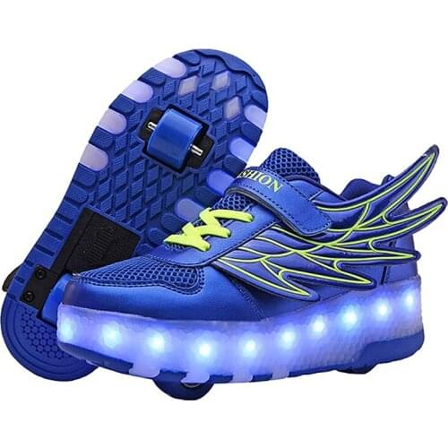 Size 28-40 Wings Luminous Sneakers with Wheels for Children USB Charged LED Lights Roller Skate Shoes Kids Girls Wheels Sneakers