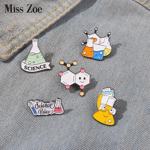 Chemistry Lab Enamel Pin Custom Brooches for Bag Clothes Lapel Pin Science Experiment Badge Element Molecular Structure Jewelry