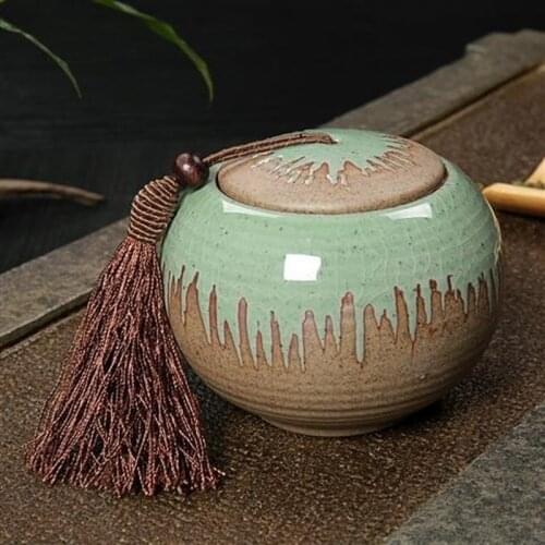 Retro jade ceramic storage bottle green storage jar kitchen utensils tea coffee sugar cube box sugar container pickling jar