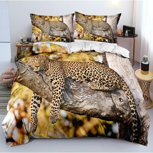 3D Duvet Cover Sets Bedding Sets Comforter Cases and Pillow Covers Super King Queen Full Size Design Animal Leopard Bedclothes