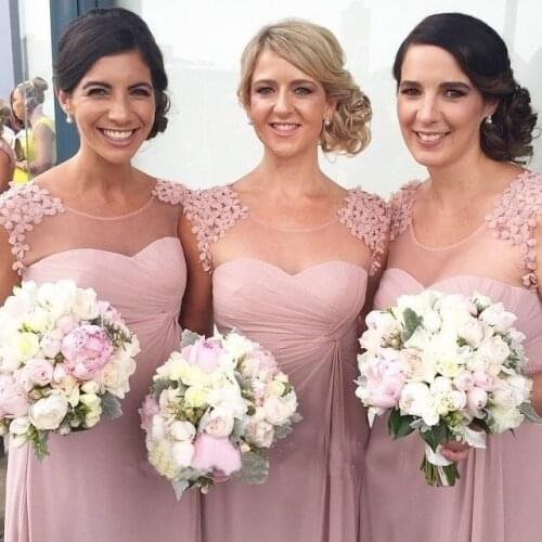 Beautiful Appliques Cap Sleeves Sexy Nude Back Pink 2021 Chiffon lilac dress Formal Gowns for Wedding Bridesmaid Dresses