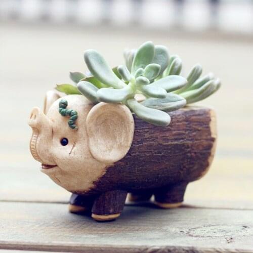 Creative retro wooden style pile flower pot home decoration office desktop resin decoration living room bedroom desk potted