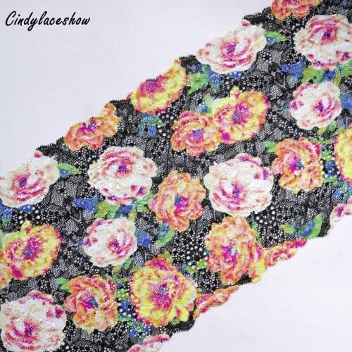 2 Yards 20.5 cm Wide Embroidered Elastic Lace Trims For DIY garment Accessories Sewing Materials Bra Stretch Lace Fabrics black