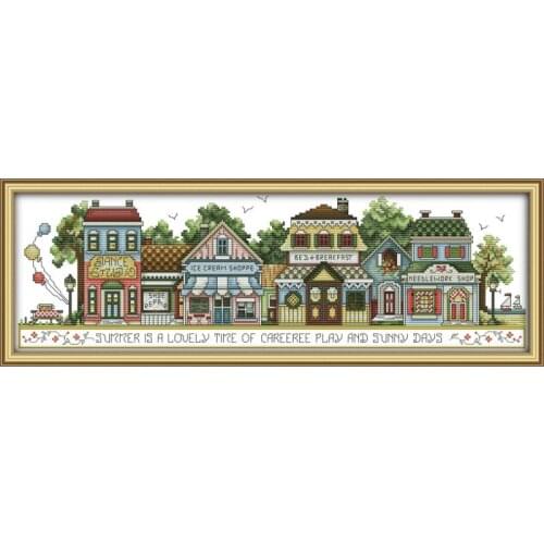 Street View (6) Cross Stitch Kit DIY House Pattern Needlework Canvas Aida 14ct 11ct Embroidery Set Landscape Decorative Painting