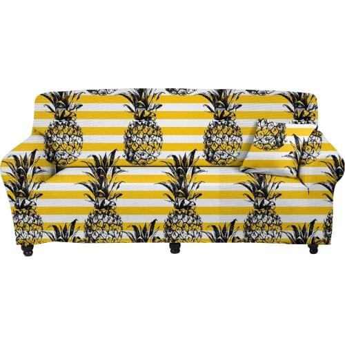 New Yellow Striped Hawaiian Pineapple Print Custom Furniture Protector Ideal Loveseat Slipcovers Stretch Sofa Cover