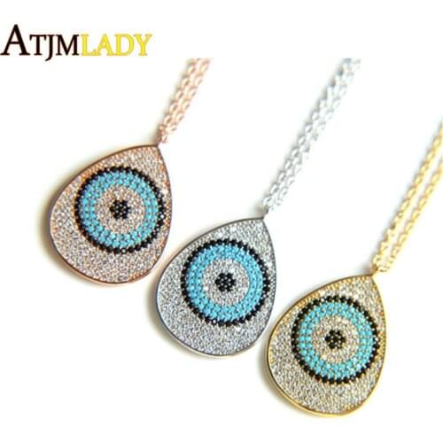 New 925 SterlinG Silver HeartS Of Brand Clear nano liGht blue pear eye Shape CZ Pendant NecklaceS European Style Women jewelry