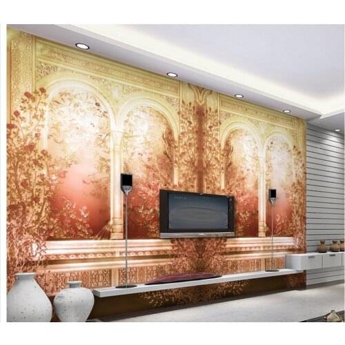 Wallpaper 3d modern European style Pastoral flower Roman column living room wallpaper 3d painting