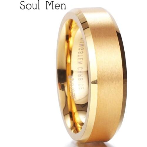 6MM Unisex Mens Gold Color Tungsten Carbide Wedding Band Rings For Women Simple Aliiance Comfort Fit Party Jewelry TU056R