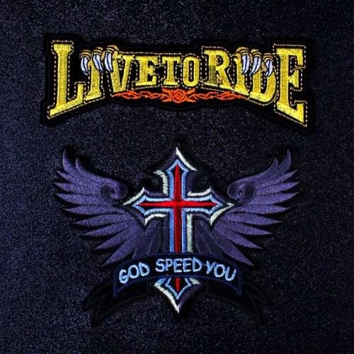 Punk God Speed You Embroidered Patches For Clothing Stickers Stripes Motorcycle Biker Patch Iron On Patches Applique Sticker