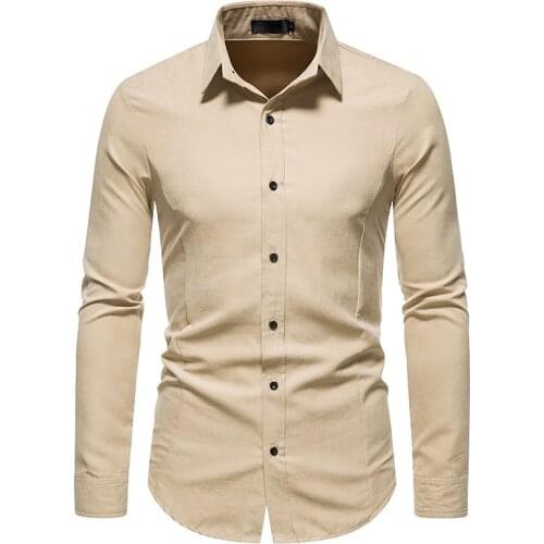 PARKLEES Mens Slim Fit Formal Dress Shirt Fashion Casual Solid Color Button Up Shirts for Men Vintage Clothes Blouse Camisas