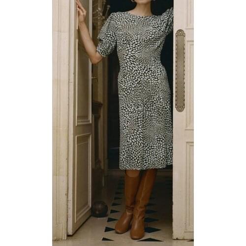 Elfbop Women 2020 Spring Summer Printed Short Sleeve Round neck Dress - Ladies French Style Casual Dress