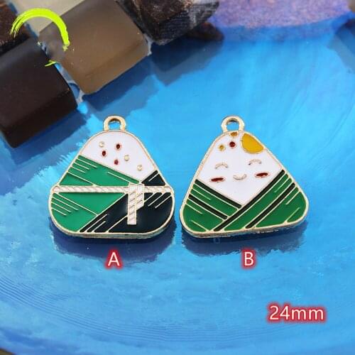 Chinese Rice Dumpling Charms for Earrings 10pcs Green Tranditional Foods Enamel Charm Pendants Jewelry making Finding Pendant