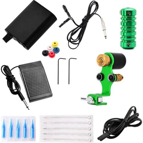 Complete Tattoo Machine Set Power Supply Foot Pedal Needle Kit Green EU Plug