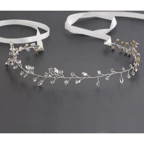 Simple Crystal Wedding Headband Hair Vine Bridal Hair Accessories Bridesmaid Headpiece Silver color Crown