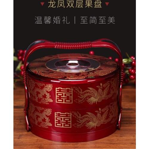 Wedding supplies portable fruit plate double layer festive pastry plate bride dowry wedding ceremony word thickened candy plate