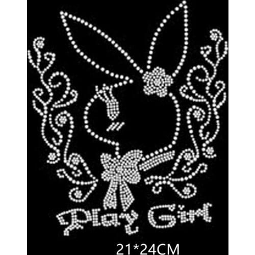 2pcs/lot Bunny design stone patches hot fix rhinestone iron on crystal transfers design hot fix rhinestone transfers