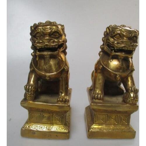 Wedding Decorations/Art Collection 1 Pair of Chinese Brass Carved Lucky Fu Foo Dog Statue/Feng Shui Lion Sculpture