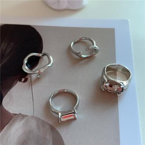 TIMEONLY Irregular Sparkly Rhinestones Circle Ring Simple Forefinger Fashion Rings for Women Street Style Jewellery Hip Hop